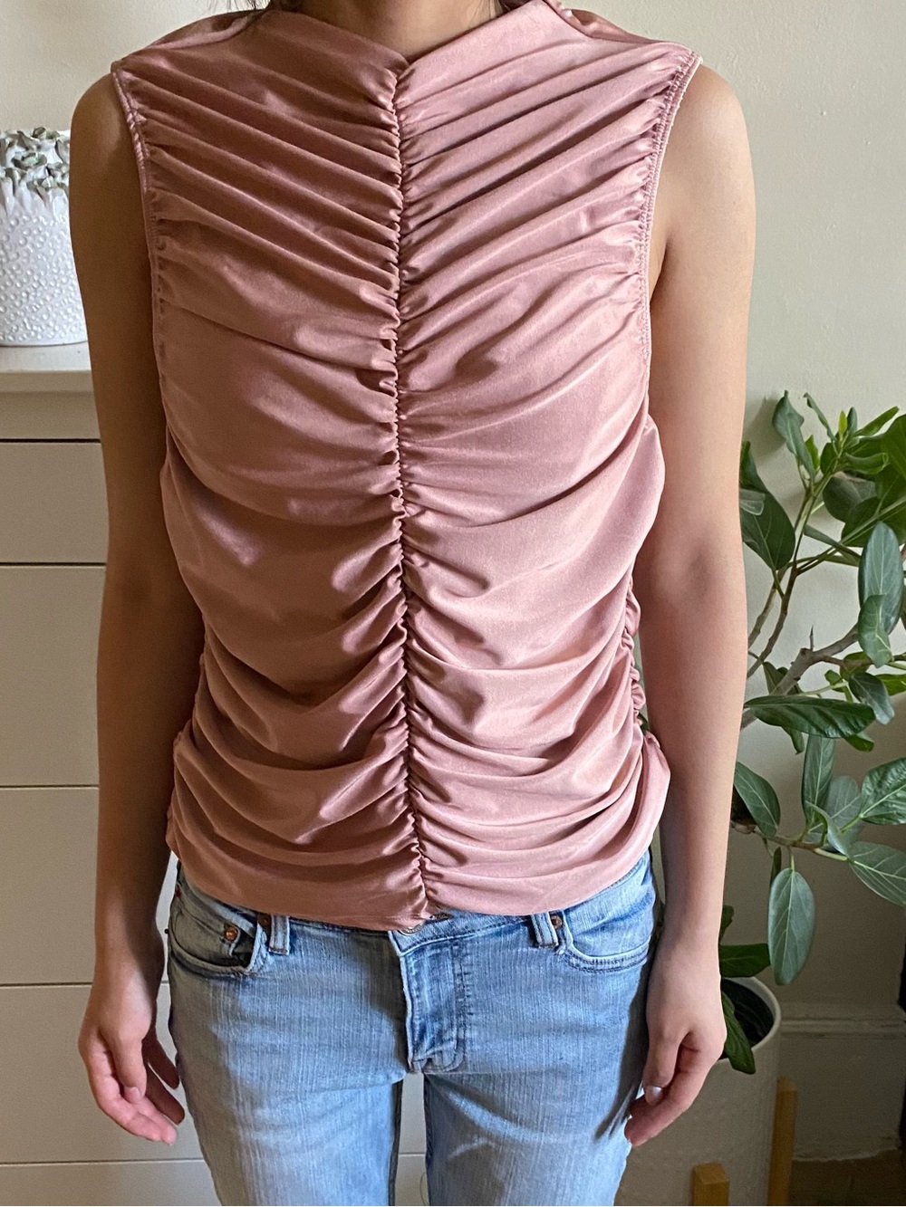 Anthropologie Dusky Rose Ruched Sleeveless Tank